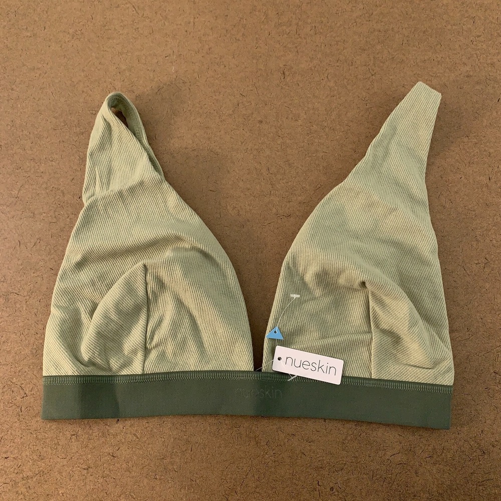 Nueskin Women's Size 1X Tea Green Cotton Wireless Tania Triangle Bralette NWT